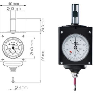 HAIMER 251540 U3D-ZM 3D univerzális tapintó Óra, hengeres megfogás 10 mm