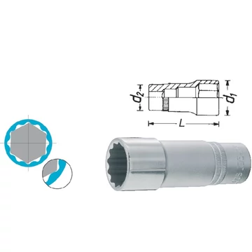 HAZET 516770 10 Dugókulcs betét, 1/2" tizenkétszög, hosszú