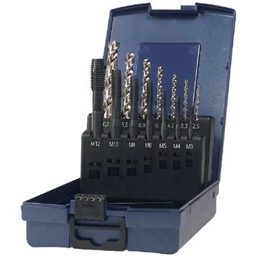 PRETEC 137980 M3-M12 Gépi menetfúró, HSS-Co készlet magfuratfúróval