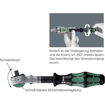 WERA 510975,25 Átkapcsolható racsni, Zyklop 1/4"