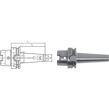 PREMUS 241087 63XM16 Üreges szárú kúpos befogó, DIN 69893 A becsavarozható maróhoz extra hosszú AD alak kiegyensúlyozva G2,5 25.000 1/min fordulatszámnál