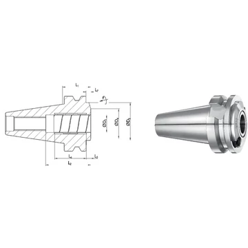 SCHUNK 241413 Meredek kúpos befogó, JIS B 6339 Tendo ES hidroplasztikus befogó, AD alak, rendkívül rövid, G2,5 25.000 1/min fordulatszámnál