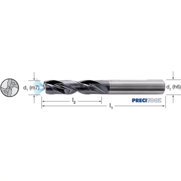 PREMUS 103150 20,00 Nagyteljesítményű fúró, Tömör keményfém 180° HA száralak 3 × D belső hűtéssel TiAlN+