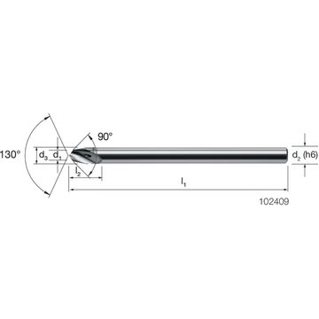 MIKRON 102409 0600 Mikrofúró, Tömör keményfém, TiAlN, élletöréssel 90°, belső hűtéssel