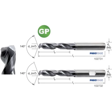 PREMUS 102731 2,40 Nagyteljesítményű fúró-GP, Tömör keményfém, TiAlN, HA száralak, 3 × D