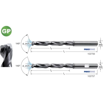 PREMUS 102757 7,40 Nagyteljesítményű fúró-GP, Tömör keményfém TiAlN HB száralak 5 × D belső hűtéssel