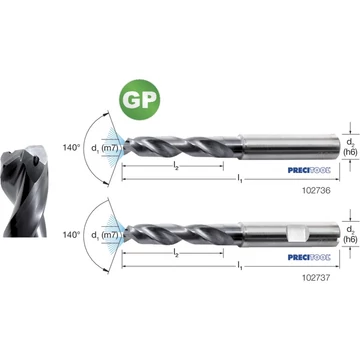 PREMUS 102736 7,40 Nagyteljesítményű fúró-GP, Tömör keményfém TiAlN HA száralak 3 × D belső hűtéssel