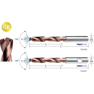 PREMUS 103456 7,30 Nagyteljesítményű fúró-GP, Tömör keményfém, TiAlN, HA száralak, 5 × D, belső hűtéssel