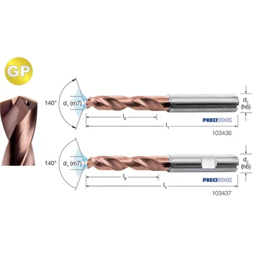 PREMUS 103437 7,40 Nagyteljesítményű fúró-GP, Tömör keményfém, TiAlN, HB száralak 3 × D, belső hűtéssel