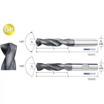 PREMUS 103432 6,40 Nagyteljesítményű fúró-GP, TiAlN, HB száralak, 3 × D