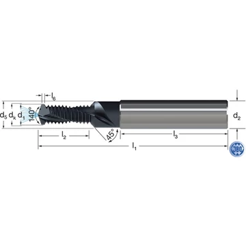 JBO 1389800035 Fúró-menetmaró, Tömör keményfém, BGF, metrikus 1,5 × D, TiAIN