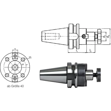 PREMUS 241042 40X40 Meredek kúpos befogó, feltűző tüske, AD/B alak, rövid, hűtőcsatornával, G2,5 25.000 1/min fordulatszámnál