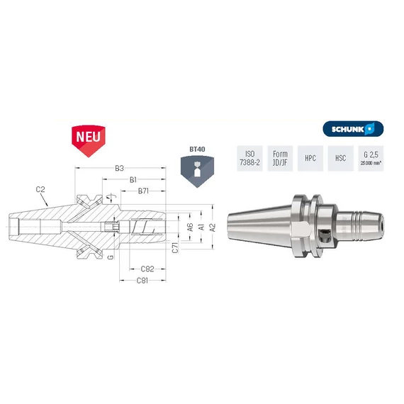 Dehnspannfu. TENDO Ezüst kurz ISO 7388-2 JD/JF 40x08 SCHUNK