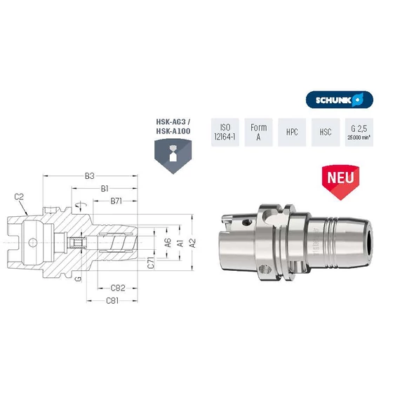 Dehnspannfu. TENDO Ezüst Kurz ISO12164-1 HSKA100x16 SCHUNK