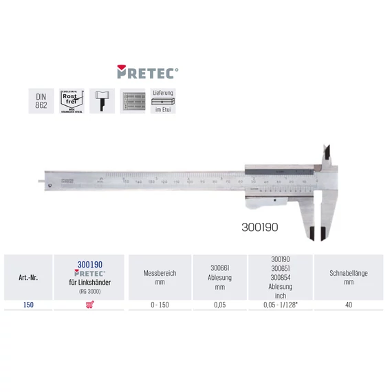 Tolómérő Linksh nde150x 40mm Feststell. PRETEC