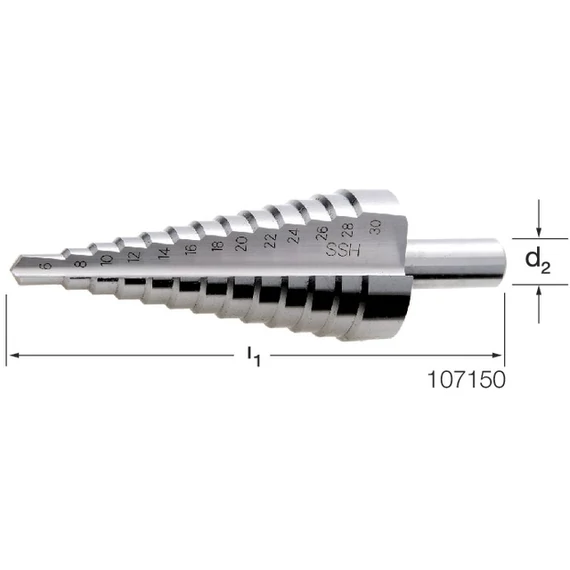 PREMUS 107150 6-30 Fúró lépcsős, HSS egyenes horony