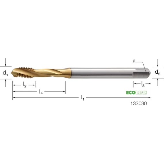 PRETEC 133030 M10 Gépi menetfúró, HSS-Co RSP15 TiN