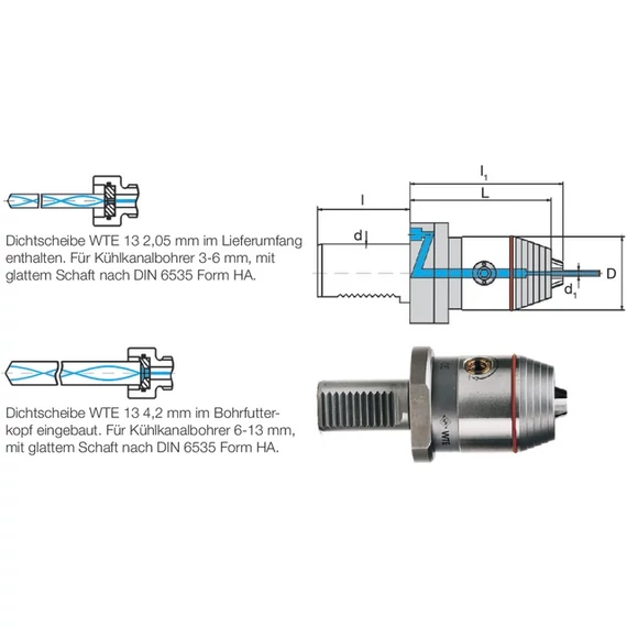 WTE 234707,5 CNC precíziós fúrótokmány, DIN 69880 belső hűtőfolyadék hozzávezetéssel