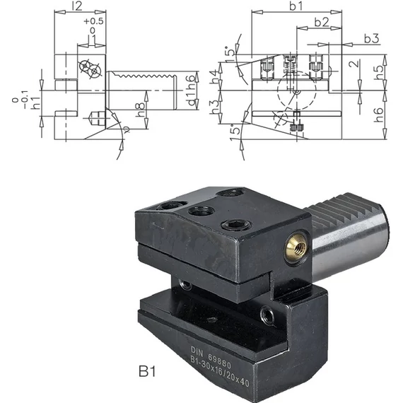 PRETEC 233000 B116X12X24 Szerszámtartó CNC esztergagéphez, Radiális jobbos rövid B1 alak