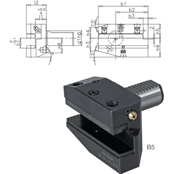 PRETEC 233200 B516X12X34 Szerszámtartó CNC esztergagéphez, Radiális szerszámtartó jobbos hosszú B5 alak