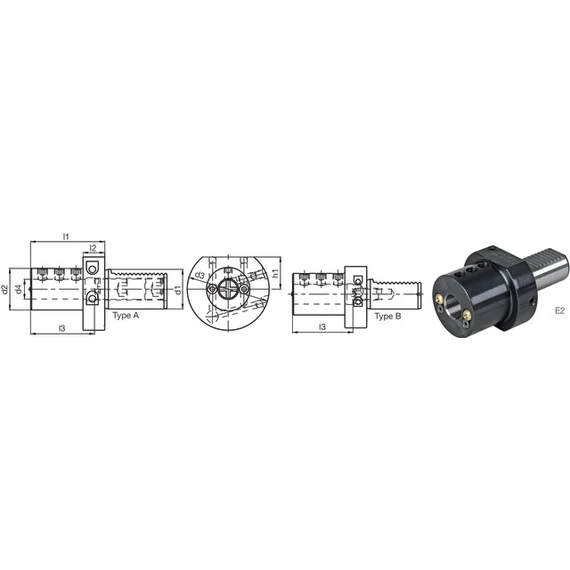 PRETEC 234200 E260X50 Szerszámtartó CNC esztergagéphez, Furatkés tartó E2 alak, B típus