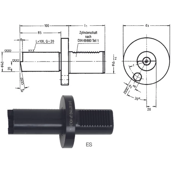 PRETEC 234750 30 Szerszámtartó CNC esztergagéphez, DIN 69880