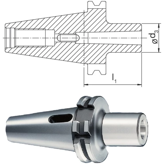 PRETEC 240630 40X1 Meredek kúpos befogó, Közpersely, AD alak, rövid, G6,3 8.000 1/min fordulatszámnál