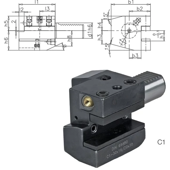 PRETEC 233500 C125X16X55 Szerszámtartó CNC esztergagéphez, Axiális szerszámtartó jobbos C1 alak