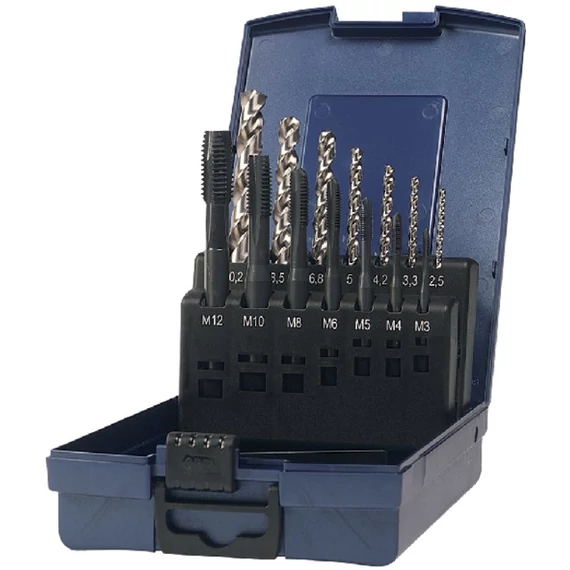 PRETEC 137980 M3-M12 Gépi menetfúró, HSS-Co készlet magfuratfúróval