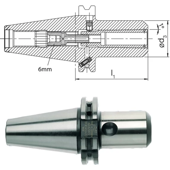 HAIMER 241302 40/HG03 Meredek kúpos befogó, DIN 69871 extra hosszú AD/B alak finoman kiegyensúlyozva G2,5 25.000 1/min fordulatszámnál