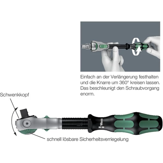 WERA 512637,375 Átkapcsolható racsni, Zyklop, 3/8"