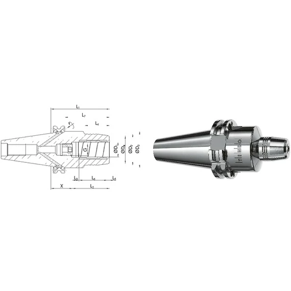 SCHUNK 241408,5 Meredek kúpos befogó, DIN 69871 Tendo hidroplasztikus befogó, AD/B alak, hosszú, karcsú G2,5 25.000 1/min fordulatszámnál