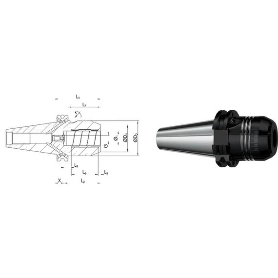SCHUNK 241403,333333333 Meredek kúpos befogó, DIN 69871 Tendo E Compact hidroplasztikus befogó, AD/B alak, rövid, nehéz, G6,3 15.000 1/min fordulatszámnál