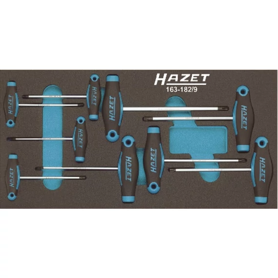 HAZET 519554 163-182/9 Műhelykocsi betét, TORX T-markolatú csavarhúzó készlet, 9 részes