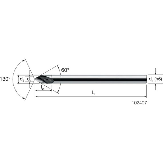 MIKRON 102407 0100 Mikrofúró, Tömör keményfém, TiAlN, élletöréssel 60°, belső hűtéssel
