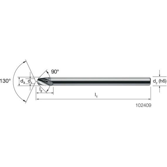 MIKRON 102409 0100 Mikrofúró, Tömör keményfém, TiAlN, élletöréssel 90°, belső hűtéssel