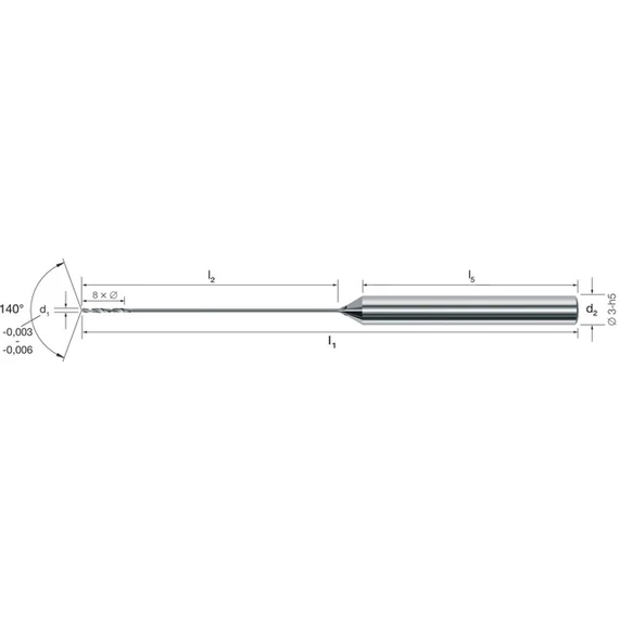 MIKRON 102448 0046 Mikrofúró, Tömör keményfém, 50 × D, belső hűtéssel