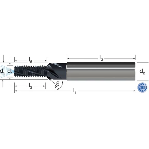 JBO 1389450010 Menetmaró, Tömör keményfém,, metrikus finom, 1,5 × D, TiAIN, belső hűtéssel