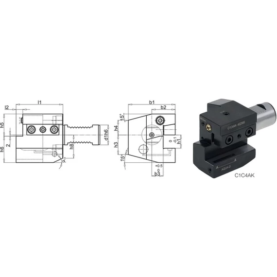 PREMUS 235013 40X25X85 Szerszámtartó CNC esztergagéphez, Axiális, jobbos rövid / fej feletti balos rövid, szorítóékes befogással