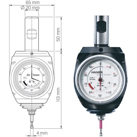 HAIMER 251500 SK40 3D univerzális tapintó Óra, analóg állítható koncentrikussággal SK 40