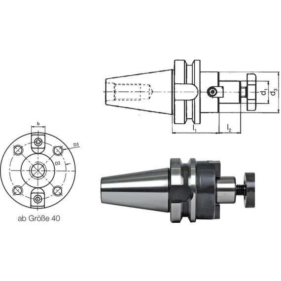 PREMUS 241046 50X40 Meredek kúpos befogó, JIS 6339, feltűző tüske, AD/B alak, hosszú, hűtőcsatornával, G2,5 25.000 1/min fordulatszámnál