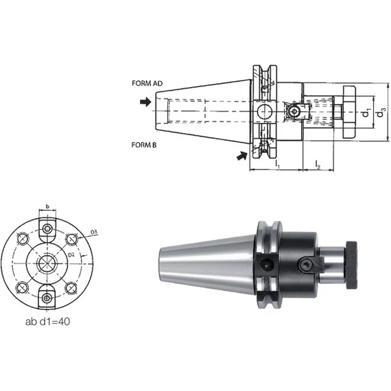 HAIMER 240616 50X40 Meredekkúp befogó, feltűző tüske, AD/B alak, rövid, hűtőcsatornával, G2,5 22.000 1/min fordulatszámnál