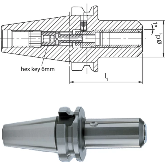 HAIMER 241312 50/HG01 Meredek kúpos befogó, JIS B 6339, nagypontosságú tokmány, extra hosszú, AD/B alak, G2,5 25.000 1/min fordulatszámnál