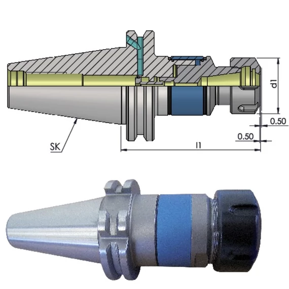 PREMUS 240680 40/ER20 Meredekkúp befogó, szinkron menetfúró befogó hosszkiegyenlítéssel, AD/B alak