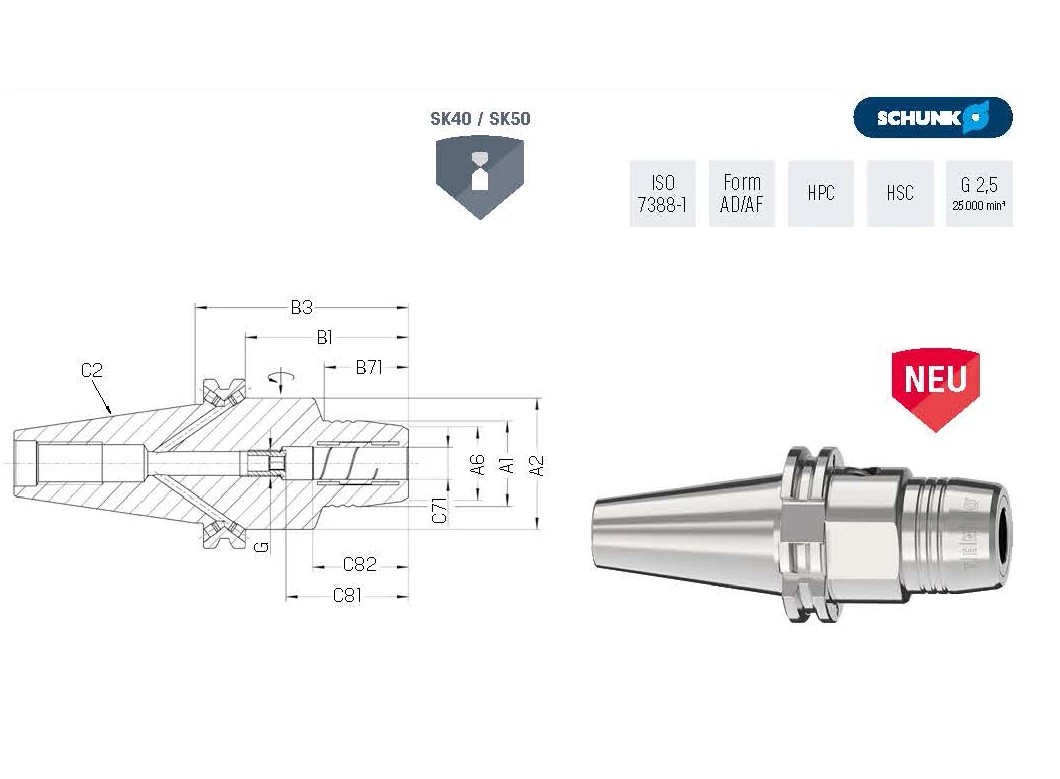 Dehnspannfu. TENDO Ezüst kurz ISO 7388-1 AD/AF 40x20 SCHUNK