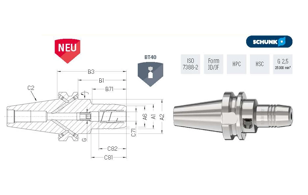 Dehnspannfu. TENDO Ezüst kurz ISO 7388-2 JD/JF 40x08 SCHUNK