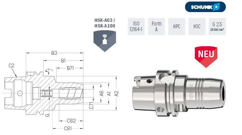 Dehnspannfu. TENDO Ezüst Kurz ISO12164-1 HSKA100x16 SCHUNK