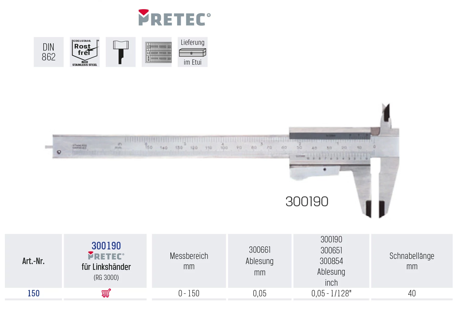 Tolómérő Linksh nde150x 40mm Feststell. PRETEC