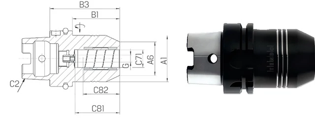 SCHUNK 241420 Meredek kúpos befogó, JIS B 6339 Tendo hidroplasztikus befogó, AD/B alak, hosszú, karcsú, G2,5 25.000 1/min fordulatszámnál