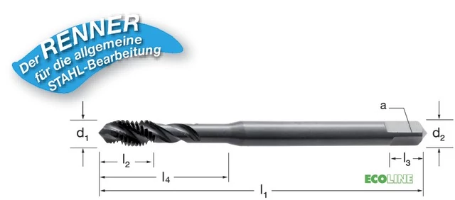 PRETEC 133050 M4 Gépi menetfúró, HSS-Co RSP40 gőzöléssel megeresztett